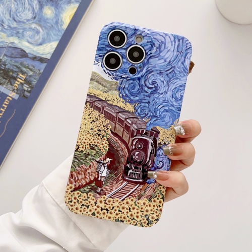 

For iPhone 14 Pro Max Precise Hole Oil Painting Glossy PC Phone Case(Train)