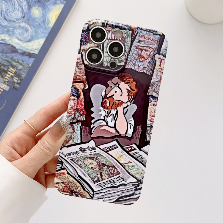 

For iPhone 13 Pro Max Precise Hole Oil Painting Glossy PC Phone Case(Newspaper)