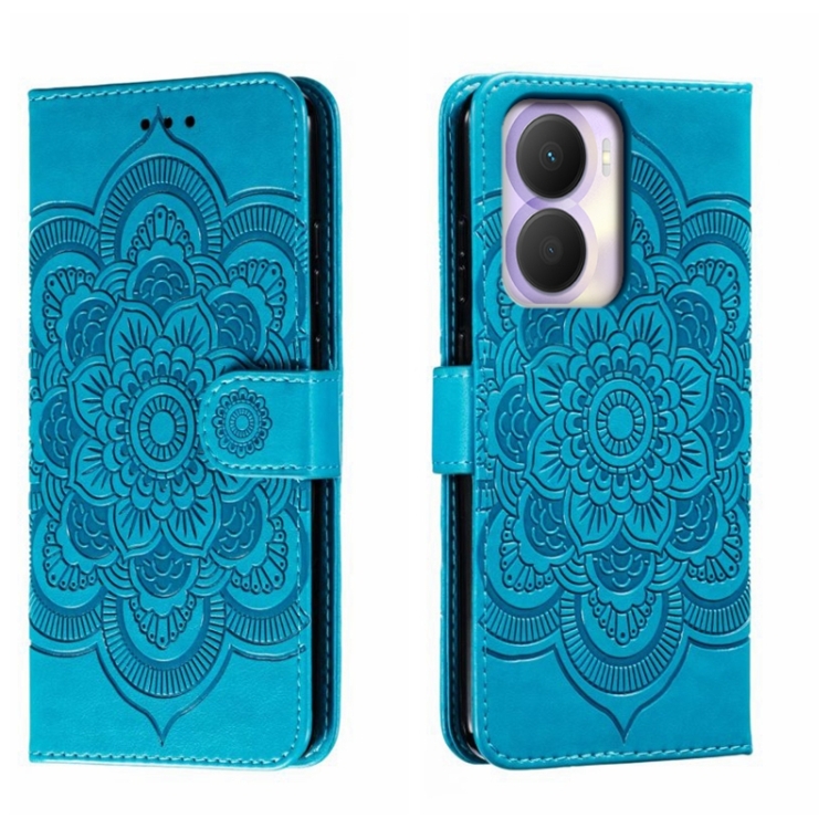 

For Honor Play 40 Plus Sun Mandala Embossing Pattern Phone Leather Case(Blue)