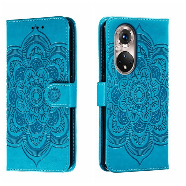 

For Honor 50 Pro Sun Mandala Embossing Pattern Phone Leather Case(Blue)