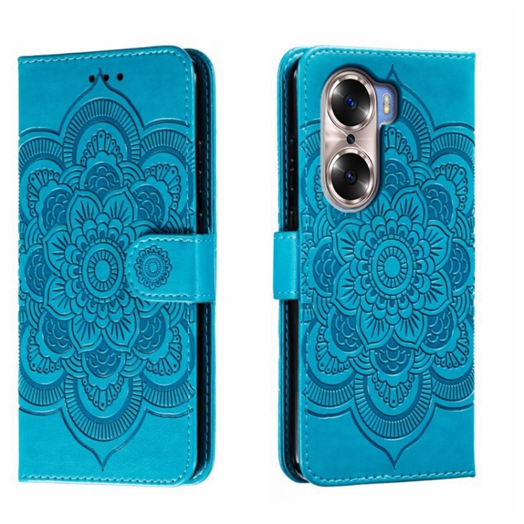

For Honor 60 Sun Mandala Embossing Pattern Phone Leather Case(Blue)