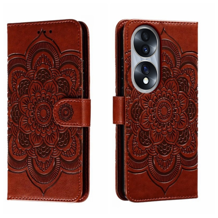 

For Honor 70 Sun Mandala Embossing Pattern Phone Leather Case(Brown)