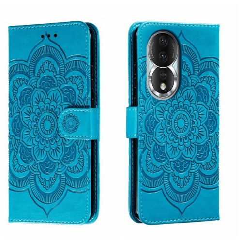 

For Honor 80 Sun Mandala Embossing Pattern Phone Leather Case(Blue)