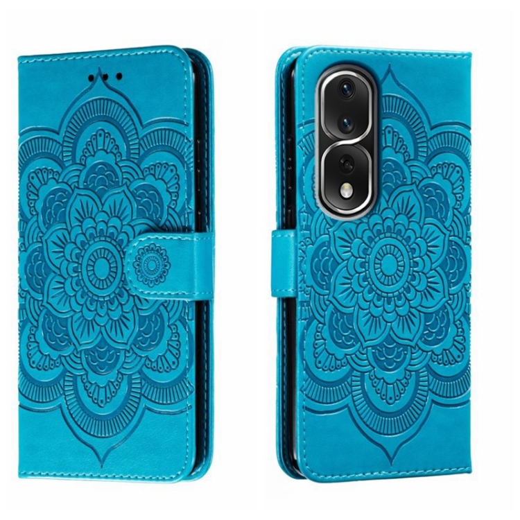 

For Honor 80 Pro Sun Mandala Embossing Pattern Phone Leather Case(Blue)