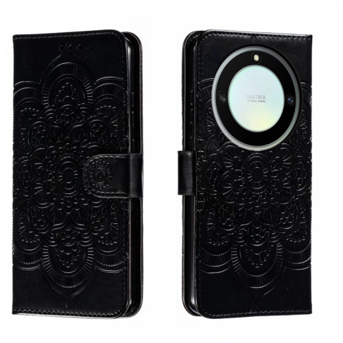 

For Honor X40 Sun Mandala Embossing Pattern Phone Leather Case(Black)