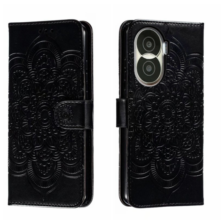 

For Honor X40i Sun Mandala Embossing Pattern Phone Leather Case(Black)