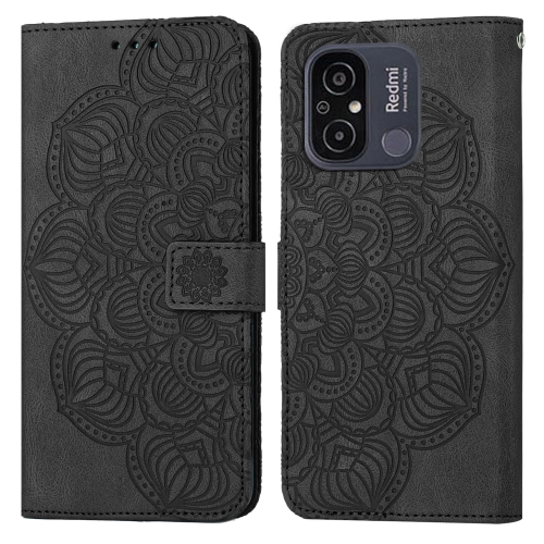 

For Xiaomi Redmi 12C Mandala Embossed Flip Leather Phone Case(Black)