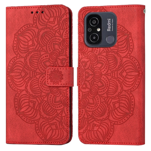 

For Xiaomi Redmi 12C Mandala Embossed Flip Leather Phone Case(Red)