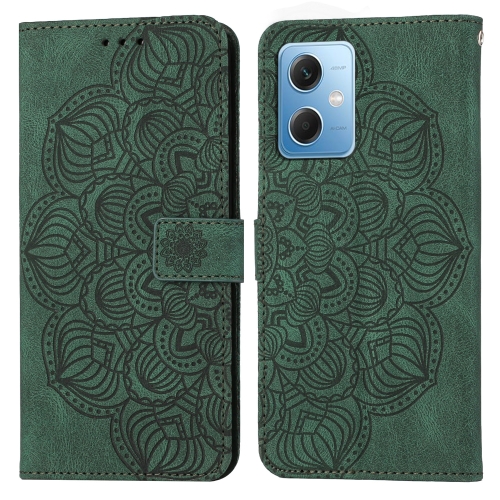 

For Xiaomi Redmi Note 12 5G Global/Poco X5 Mandala Embossed Flip Leather Phone Case(Green)