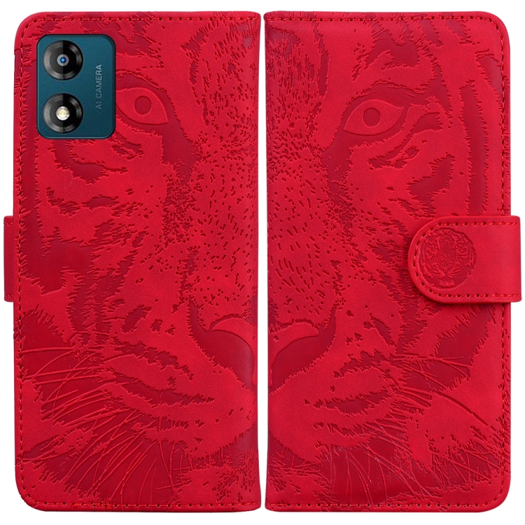 

For Motorola Moto E13 Tiger Embossing Pattern Flip Leather Phone Case(Red)