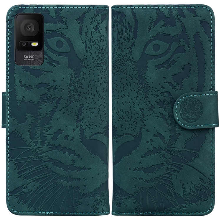 

For TCL 408 Tiger Embossing Pattern Flip Leather Phone Case(Green)