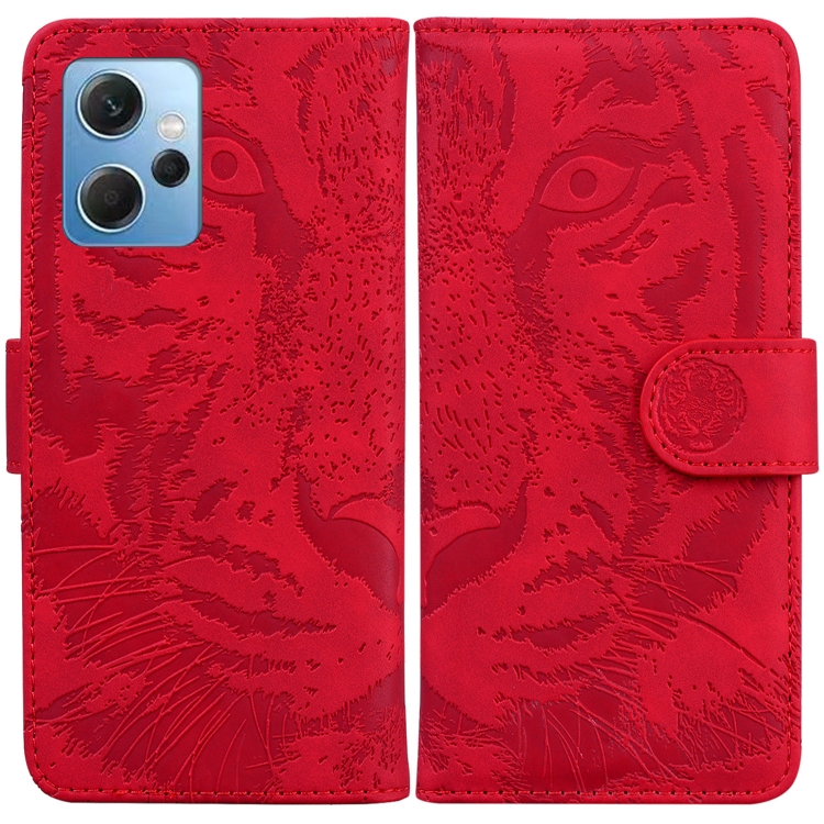 

For Xiaomi Redmi Note 12 4G Global Tiger Embossing Pattern Flip Leather Phone Case(Red)