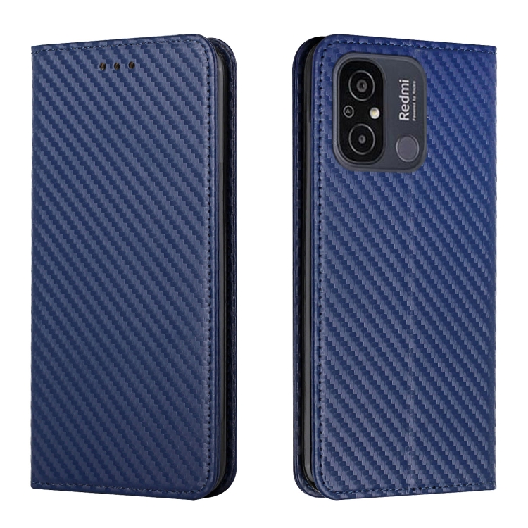 

For Xiaomi Redmi 12C Carbon Fiber Texture Magnetic Flip Leather Phone Case(Blue)