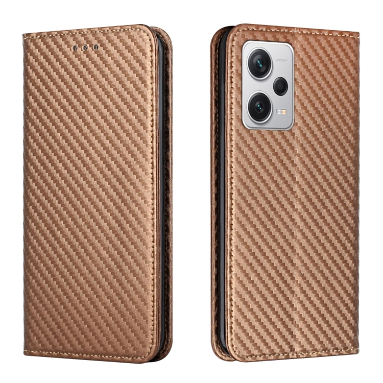 

For Xiaomi Redmi Note 12 Pro 5G/Poco X5 Pro Carbon Fiber Texture Magnetic Flip Leather Phone Case(Brown)