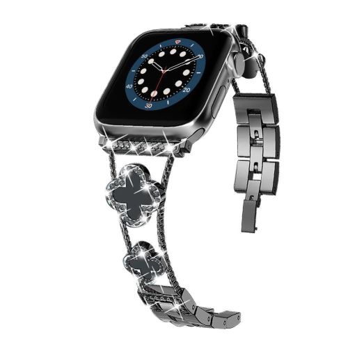 

Four-leaf Clover Diamond Watch Band For Apple Watch Series 9&8&7 41mm / SE 3&SE 2&6&SE&5&4 40mm / 3&2&1 38mm(Black Black Shell)