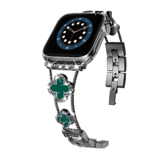 

Four-leaf Clover Diamond Watch Band For Apple Watch Series 8&7 41mm / SE 2&6&SE&5&4 40mm / 3&2&1 38mm(Black Green Shell)
