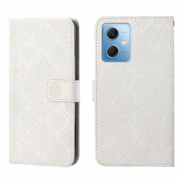 

For Xiaomi Redmi Note 12 5G Global/Poco X5 Ethnic Style Embossed Pattern Leather Phone Case(White)