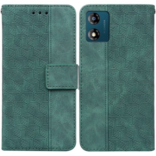 

For Motorola Moto E13 Geometric Embossed Leather Phone Case(Green)