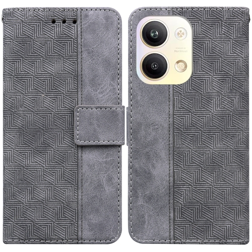 

For OPPO Reno9 Pro Geometric Embossed Leather Phone Case(Grey)