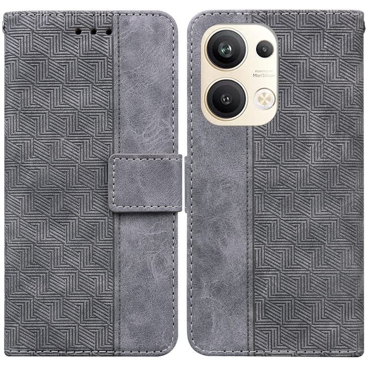 

For OPPO Reno9 Pro+ Geometric Embossed Leather Phone Case(Grey)