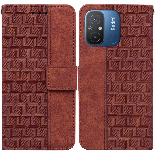 

For Xiaomi Redmi 12C / 11A Geometric Embossed Leather Phone Case(Brown)