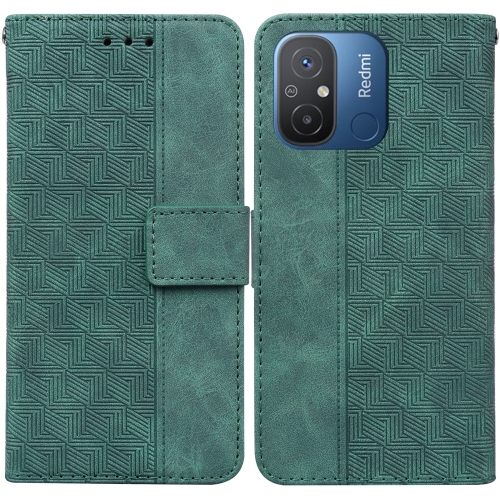 

For Xiaomi Redmi 12C / 11A Geometric Embossed Leather Phone Case(Green)