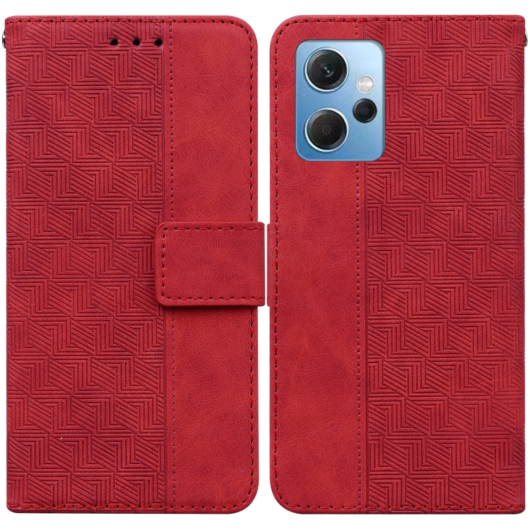 

For Xiaomi Redmi Note 12 4G Global Geometric Embossed Leather Phone Case(Red)