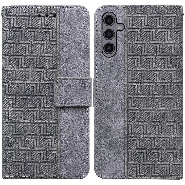 

For Samsung Galaxy A24 4G Geometric Embossed Leather Phone Case(Grey)
