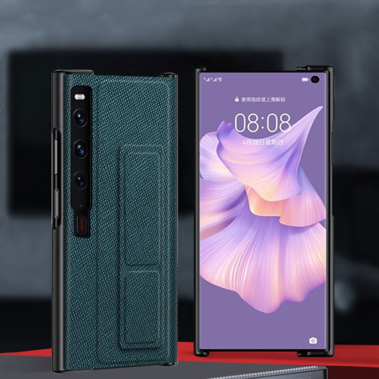 

For Huawei Mate Xs 2 Electroplated Cross Pattern Leather All-inclusive Phone Case with Stand(Night Green Black)