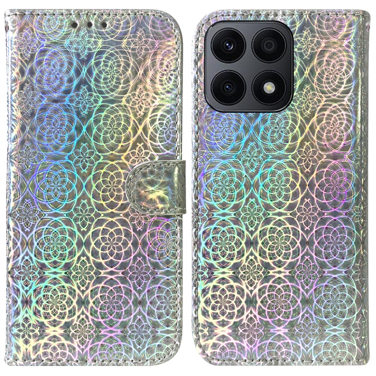 

For Honor X8a Colorful Magnetic Buckle Leather Phone Case(Silver)