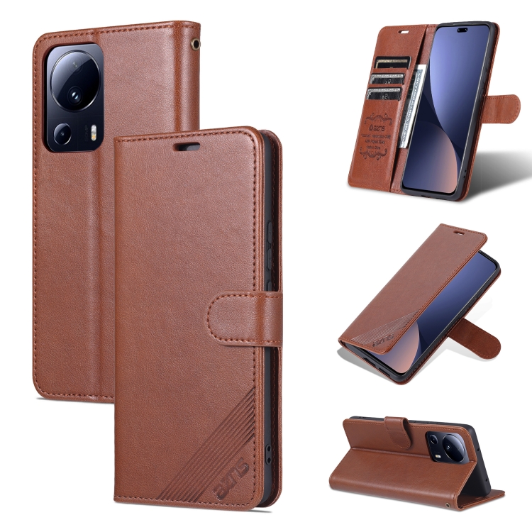 

For Xiaomi 13 Lite AZNS Sheepskin Texture Flip Leather Phone Case(Brown)