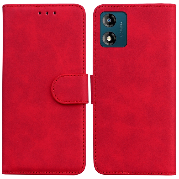 

For Motorola Moto E13 Skin Feel Pure Color Flip Leather Phone Case(Red)