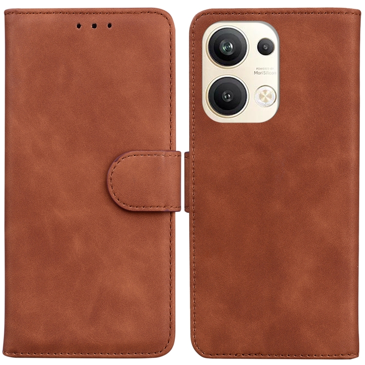 

For OPPO Reno9 Pro+ Skin Feel Pure Color Flip Leather Phone Case(Brown)