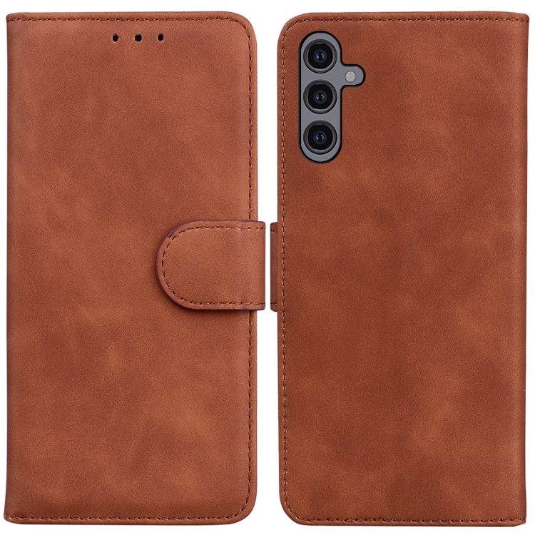 

For Samsung Galaxy A24 4G Skin Feel Pure Color Flip Leather Phone Case(Brown)