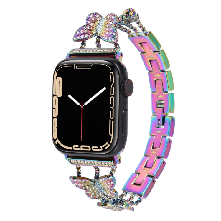 

Butterfly Metal Diamond Watch Band For Apple Watch Ultra 49mm / Series 8&7 45mm / SE 2&6&SE&5&4 44mm / 3&2&1 42mm(Colorful)