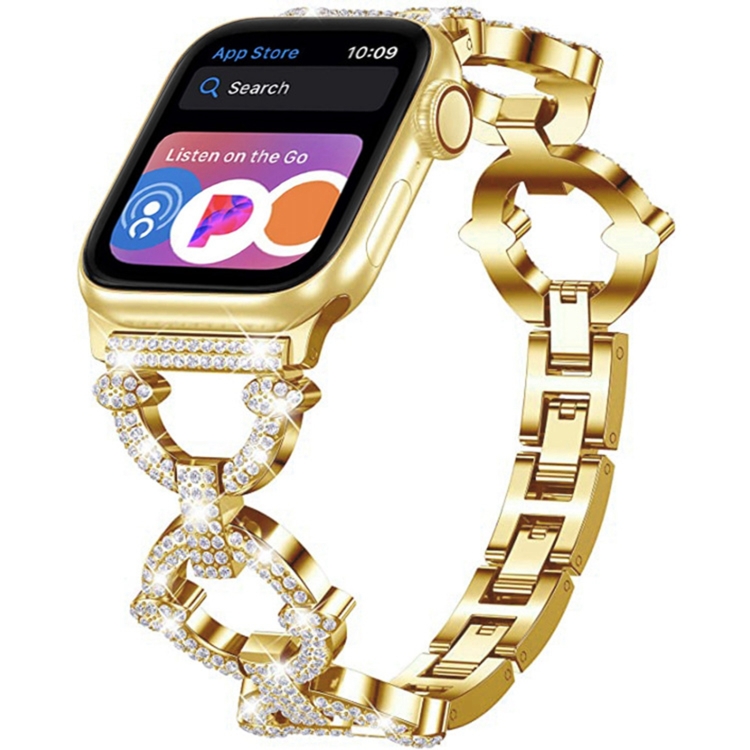 

Metal Chain Diamond Watch Band For Apple Watch Ultra 49mm / Series 8&7 45mm / SE 2&6&SE&5&4 44mm / 3&2&1 42mm(Gold)