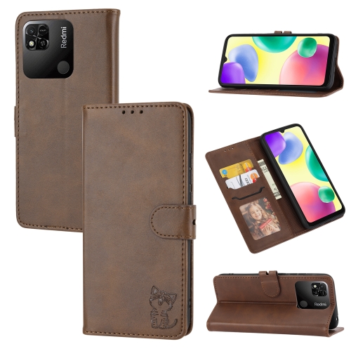 

For Xiaomi 13 Embossed Happy Cat Pattern Flip Leather Phone Case(Brown)