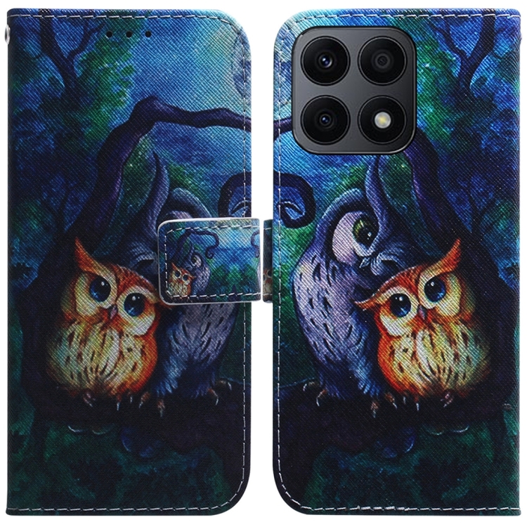 

For Honor X8a Coloured Drawing Flip Leather Phone Case(Oil Painting Owl)