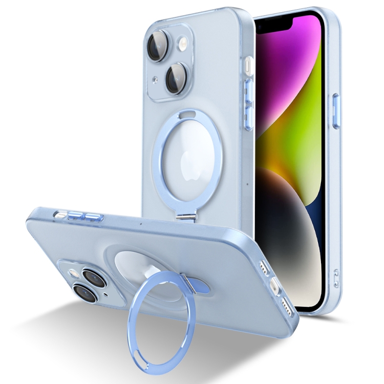 

For iPhone 14 MagSafe Magnetic Multifunctional Holder Phone Case(Blue)