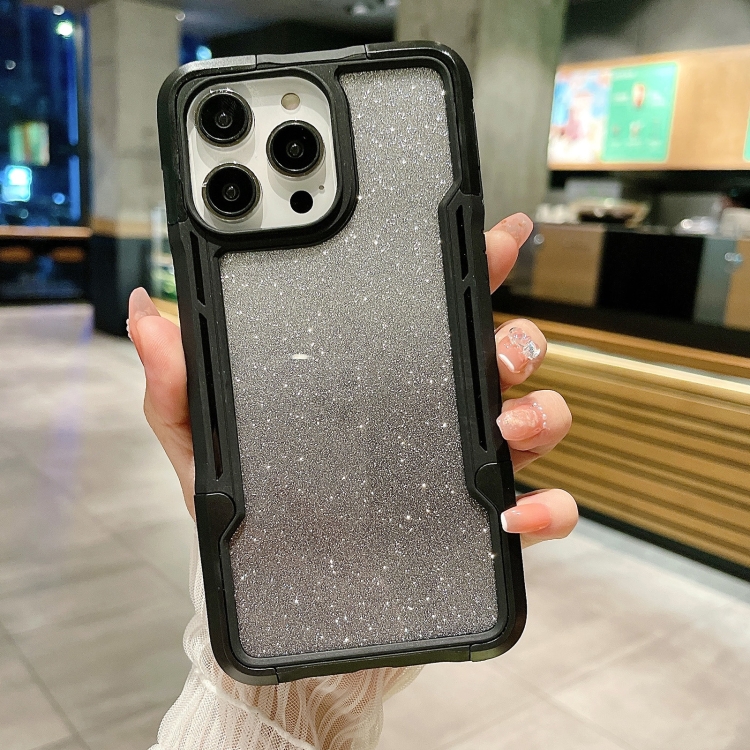 

For iPhone 13 Armor Acrylic 3 in 1 Gradient Glitter Powder Phone Case(Black)