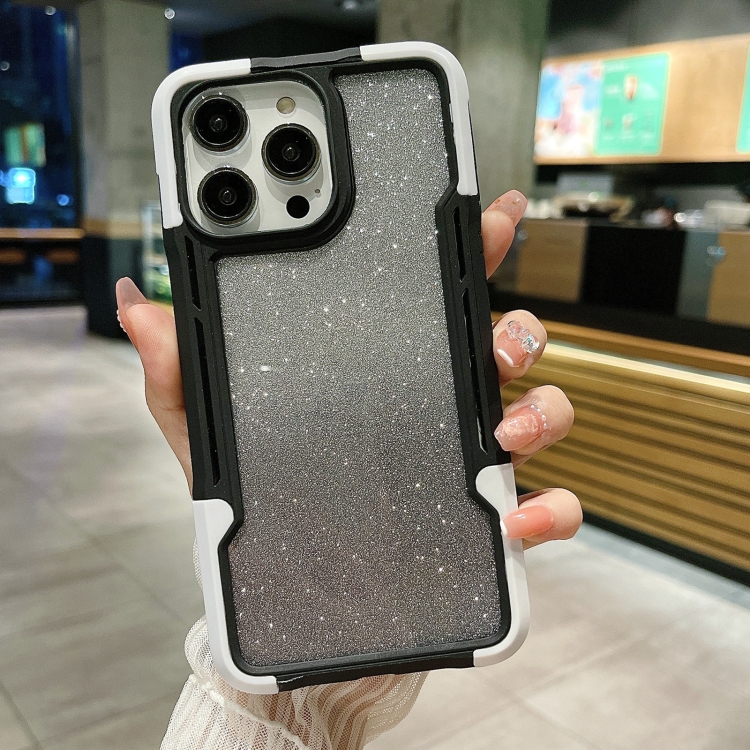 

For iPhone 13 Pro Armor Acrylic 3 in 1 Gradient Glitter Powder Phone Case(White)