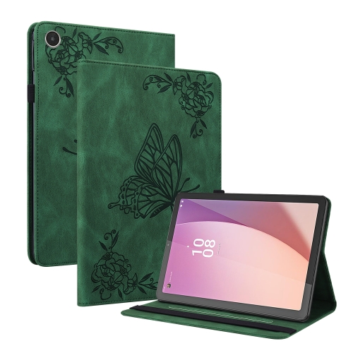 

For Lenovo Tab M8 4th Gen TB-300FU Butterfly Flower Embossed Leather Tablet Case(Green)