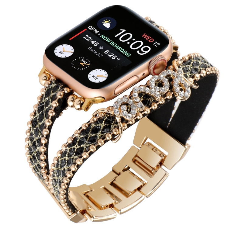 

LOVE Leather Chain Watch Band For Apple Watch Series 8&7 41mm / SE 2&6&SE&5&4 40mm / 3&2&1 38mm(Black)