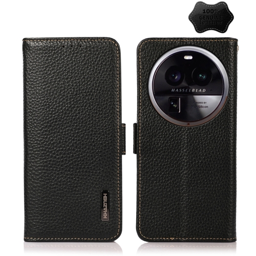 

For OPPO Find X6 Pro KHAZNEH Side-Magnetic Litchi Genuine Leather RFID Phone Case(Black)