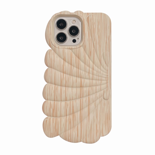 

For iPhone 14 Pro Wood Grain Shell Shape TPU Phone Case(Beige)