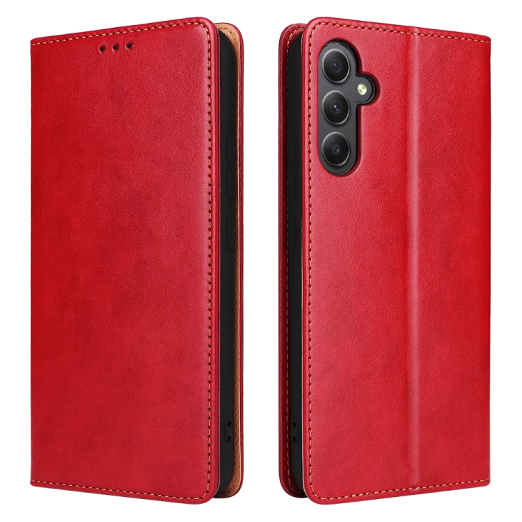 

For Samsung Galaxy A34 5G Fierre Shann PU Genuine Leather Texture Leather Phone Case(Red)