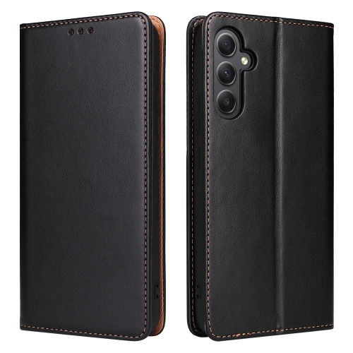 For Samsung Galaxy A34 5G Fierre Shann PU Genuine Leather Texture Leather Phone Case(Black)
