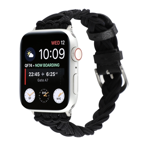 

Single Elastic Nylon Braid Watch Band For Apple Watch Ultra 49mm / Series 8&7 45mm / SE 2&6&SE&5&4 44mm / 3&2&1 42mm(Black)