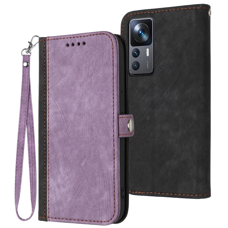 

For Xiaomi 12T / 12T Pro / Redmi K50 Ultra Side Buckle Double Fold Hand Strap Leather Phone Case(Purple)