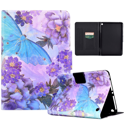 

For Amazon Kindle Fire HD 8 2022 / 2020 Coloured Drawing Smart Leather Tablet Case(Peony Butterfly)